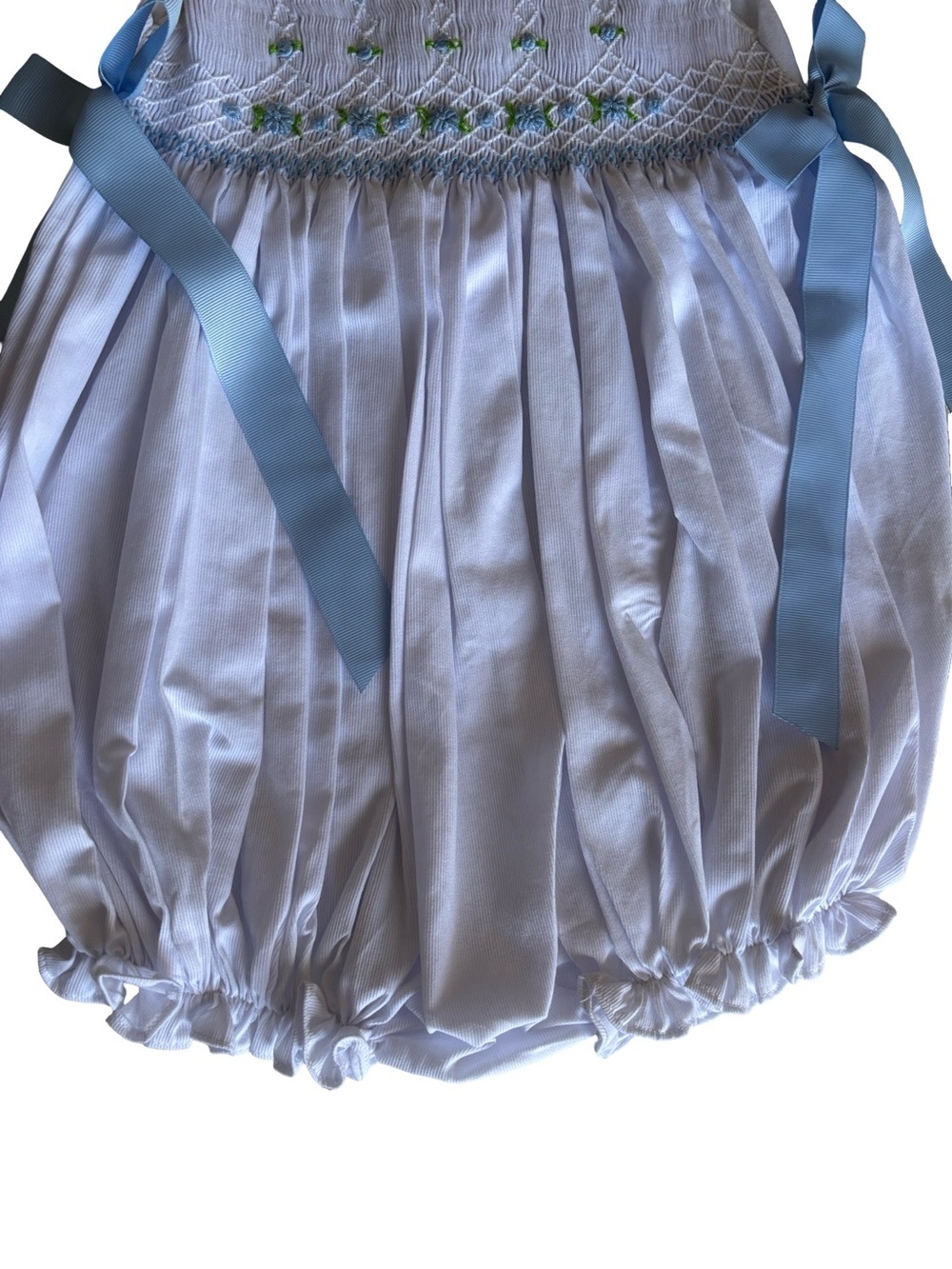 Cecil & Lou NWT White Baby Blue Smocked Bubble Romper Bows 3T - Picture 4 of 6